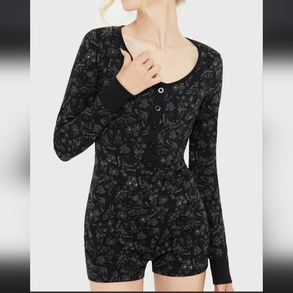 Killstar Black Patterned Women's Pajama Romper - Picture 2 of 6